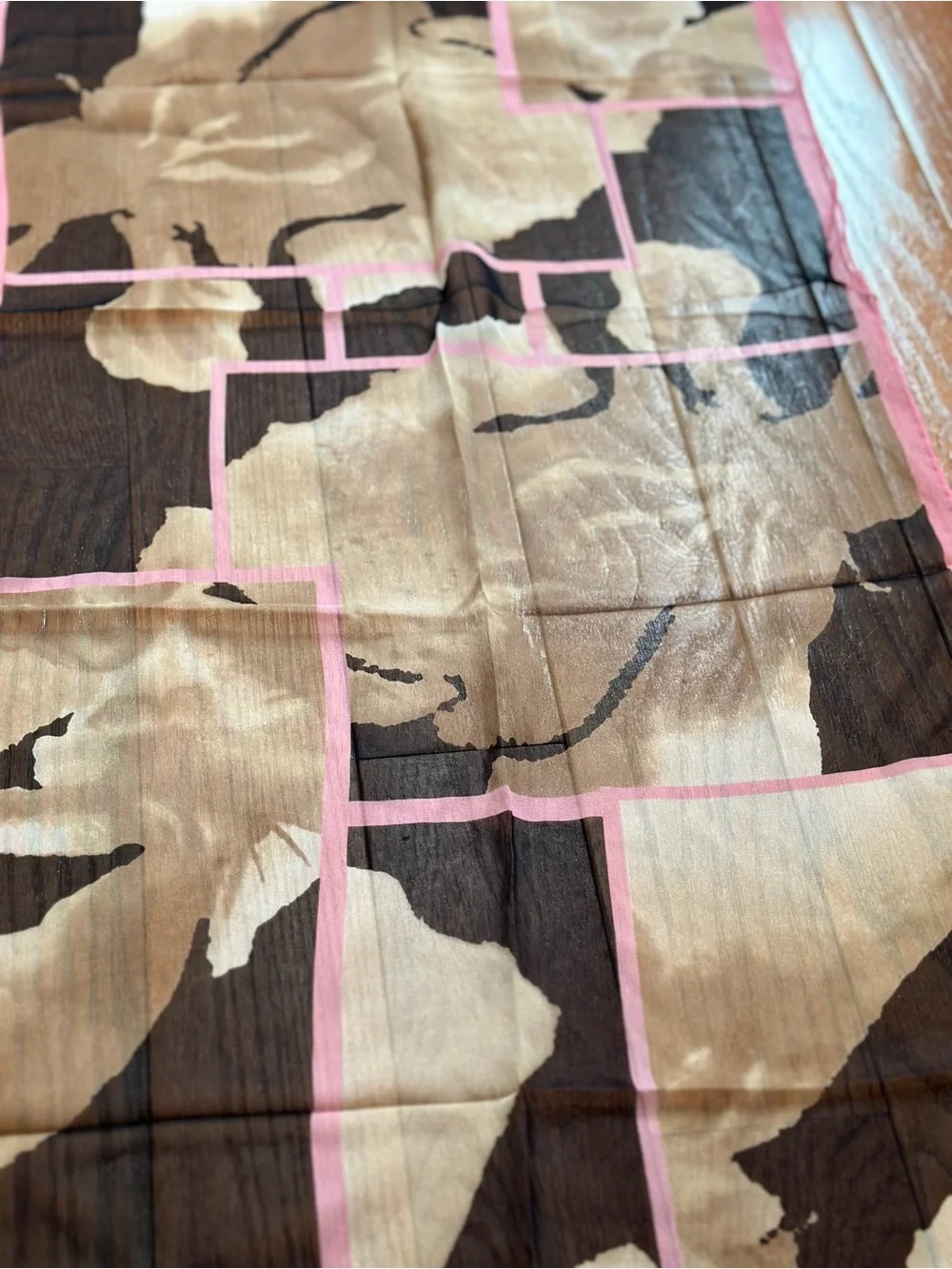 Baletra Vintage 100% Silk Long Scarf Brown Beige Pink Floral Abstract 63” x 17”